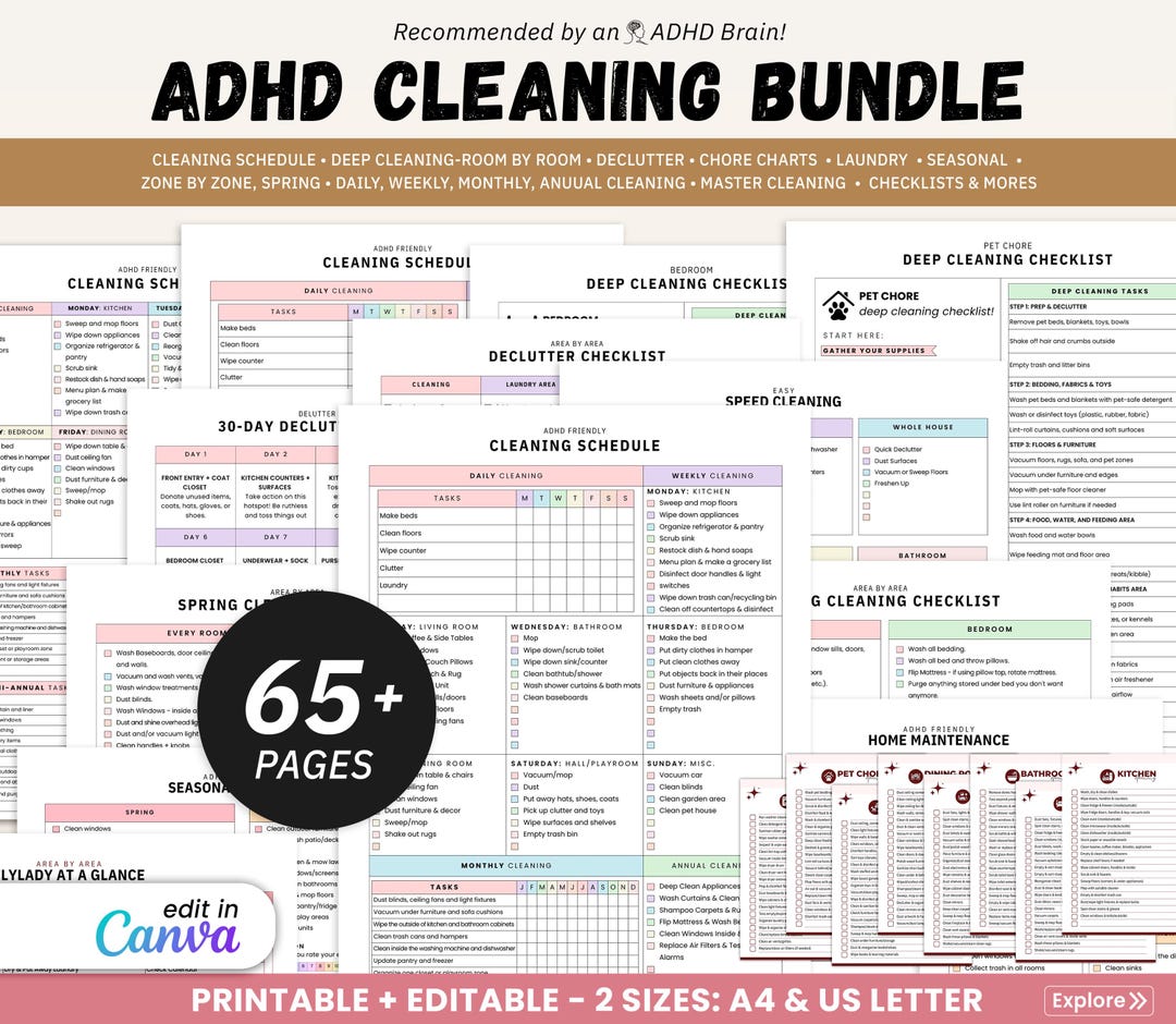 Adhd Cleaning Planner Bundle, Editable Home Cleaning Schedule Checklist ...
