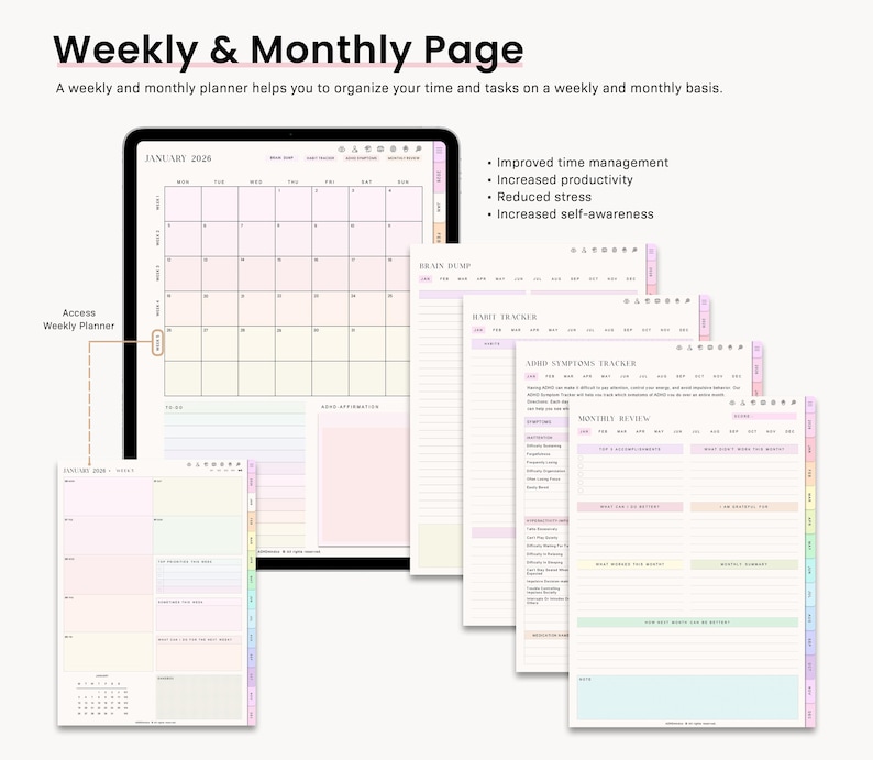 ADHD Digital Planner (made by an ADHD Coach) for Goodnotes, iPad & Android. Adhd Digital Planner, Planner Adhd, Adult ADHD daily planner