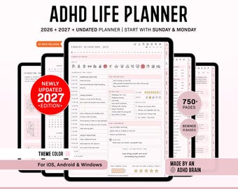 ADHD Digital Planner for Goodnotes, iPad & Android.  Adult ADHD daily planner, self care + habit tracker, based on science. Planner ADHD