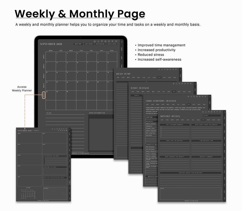 ADHD Digital Planner, Daily ADHD Planner, Adult ADHD Planner, 2026 Digital Planner, Neurodivergent Planner,  Goodnotes Planner, adhd Planner