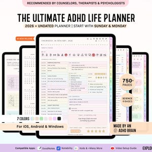 ADHD Digital Planner (made by an ADHD Coach) for Goodnotes, iPad & Android. Adhd Digital Planner, Planner Adhd, Adult ADHD daily planner