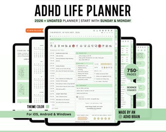 ADHD Digital Planner for Goodnotes, iPad & Android.  Adult ADHD daily planner, self care + habit tracker, based on science. Planner ADHD