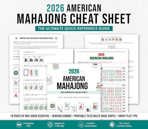 2026 American Mahjong Cheat Sheet Bundle | Mahjong Hand Tracker + Mahjong Guide + Digital Card | Beginner Strategy, Printable PDF Mah Jongg