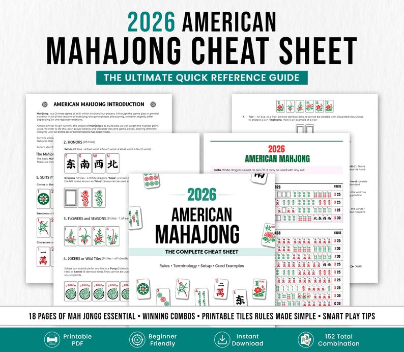 2026 American Mahjong Cheat Sheet Bundle | Mahjong Hand Tracker + Mahjong Guide + Digital Card | Beginner Strategy, Printable PDF Mah Jongg

Mahjong heat sheet,
mahjong all hands,
mah jongg strategy,
mahjong pivot guide,
mahjong bundle pdf,
mah jongg printable,
mahjong digital card,
mahjong 2026 bundle,
mah jongg 2026,
mahjong game night,
American Mahjong,
mahjong player,
mahjong 2026,

Master the 2026 Mahjong card faster with this printable American Mahjong Cheat Sheet Bundle.