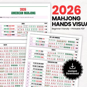 Guida rapida al Mahjong americano 2026, esempi visivi di Mahjong, scheda di riferimento facile - Download digitale in PDF