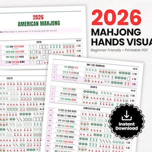 2026 American Mahjong Cheat Sheet, Mahjong Visual Examples, Easy Reference Card - PDF Digital Download