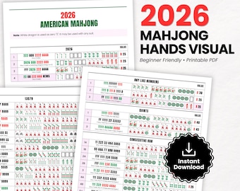 Guida rapida al Mahjong americano 2026, esempi visivi di Mahjong, scheda di riferimento facile - Download digitale in PDF