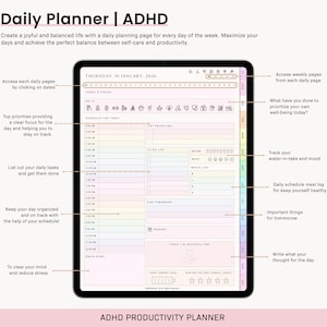 ADHD Digital Planner (made by an ADHD Coach) for Goodnotes, iPad & Android. Adhd Digital Planner, Planner Adhd, Adult ADHD daily planner