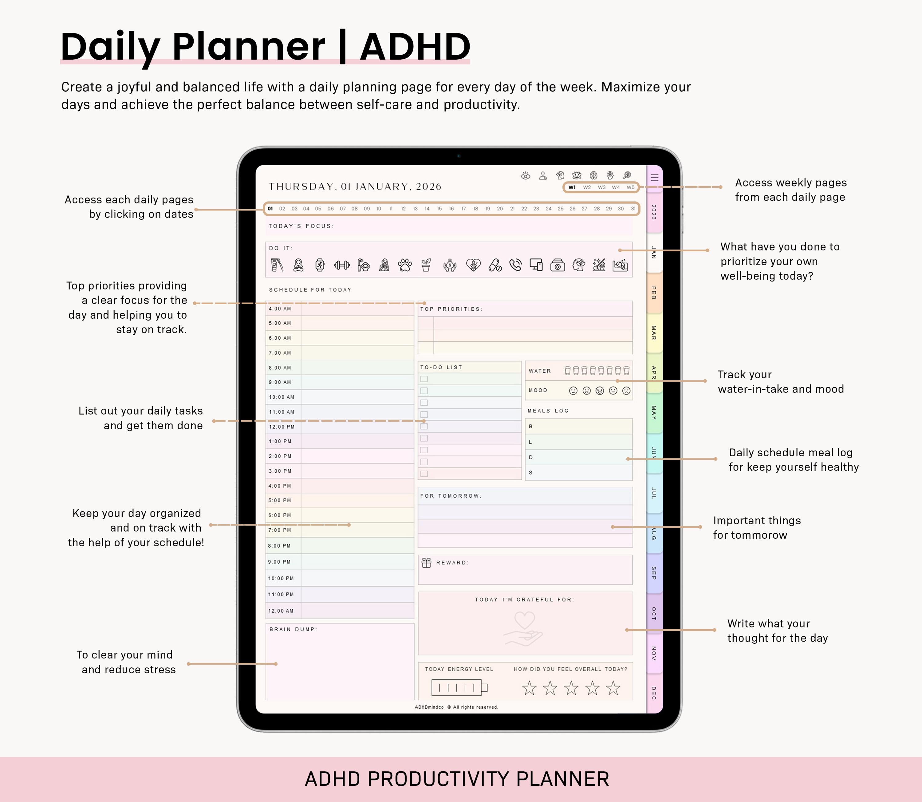ADHD Digital Planner (made by an ADHD Coach) for Goodnotes, iPad ...