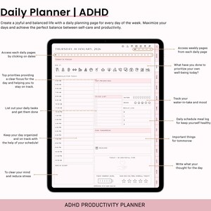 ADHD Digital Planner for Goodnotes, iPad & Android.  Adult ADHD daily planner, self care + habit tracker, based on science. Planner ADHD