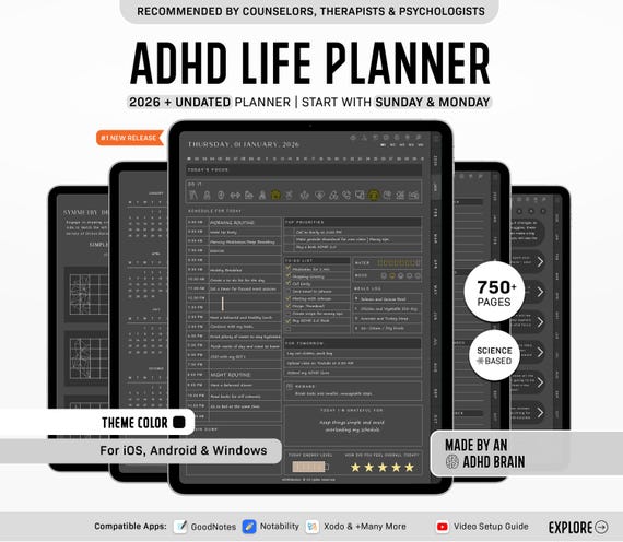 ADHD Digital Planner, Daily ADHD Planner, Adult ADHD Planner, 2026 Digital Planner, Neurodivergent Planner,  Goodnotes Planner, adhd Planner