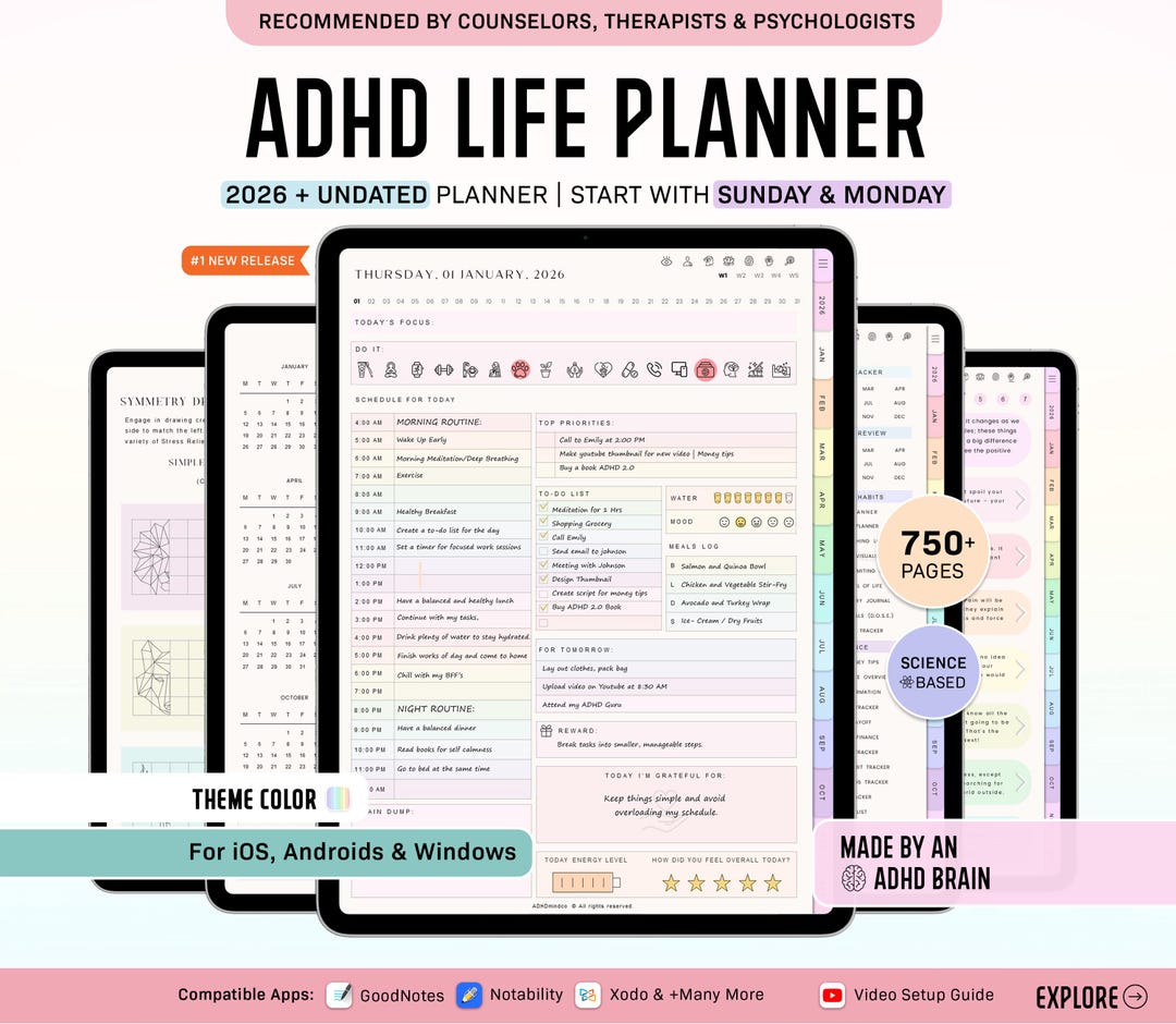 ADHD Digital Planner, Adult ADHD Planner, 2026 Digital Planner ...