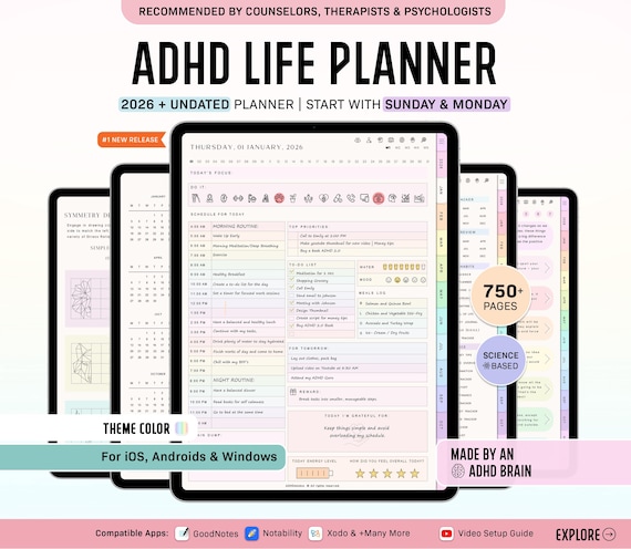 ADHD Digital Planner, Adult ADHD Planner, 2026 Digital Planner, Neurodivergent Planner, Daily ADHD Planner, Goodnotes Planner, Adhd Planner