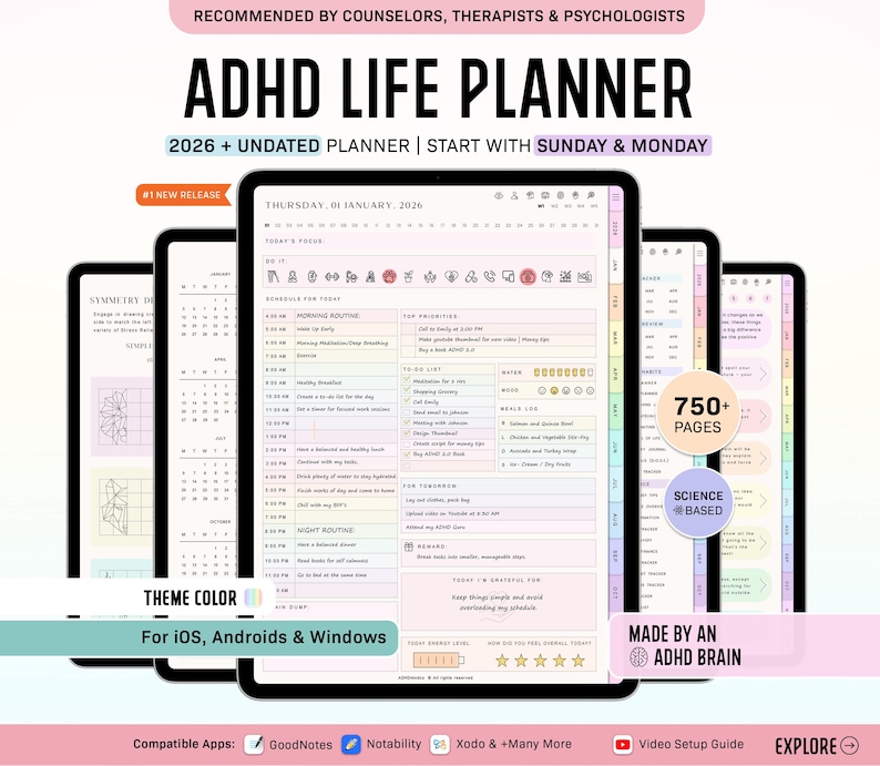 ADHD Digital Planner, Adult ADHD Planner, 2026 Digital Planner, Neurodivergent Planner, Daily ADHD Planner, Goodnotes Planner, Adhd Planner