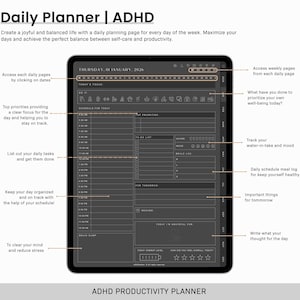 ADHD Digital Planner, Daily ADHD Planner, Adult ADHD Planner, 2026 Digital Planner, Neurodivergent Planner,  Goodnotes Planner, adhd Planner