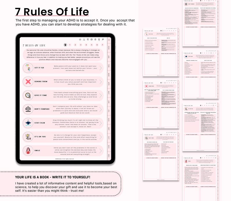 ADHD Digital Planner for Goodnotes, iPad & Android.  Adult ADHD daily planner, self care + habit tracker, based on science. Planner ADHD