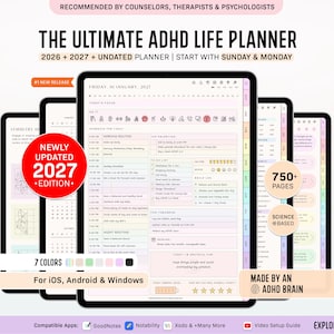 ADHD Digital Planner (made by an ADHD Coach) for Goodnotes, iPad & Android. Adhd Digital Planner, Planner Adhd, Adult ADHD daily planner