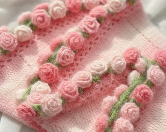 Luxury Handmade Rose Crochet Blanket 3D Floral Throw Cottagecore Home Decor