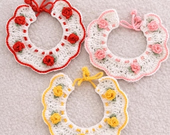 Cute Crochet Rose Pet Collar for Cats & Dogs, Floral Pet Neck Scarf, Cute Cat Dog Accessory, Yellow Red Pink