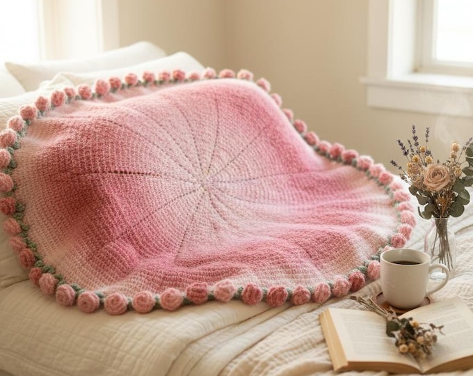 Featured listing image: Luxury Handmade Rose Crochet Blanket 3D Floral Throw Cottagecore Home Decor