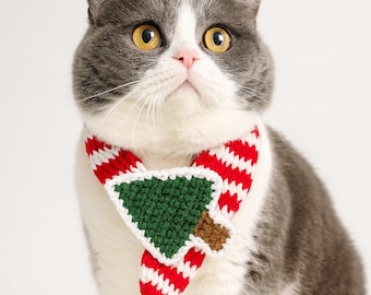 Crochet Christmas Pet Scarf Candy Cane Cat Dog Collar Holiday Accessory