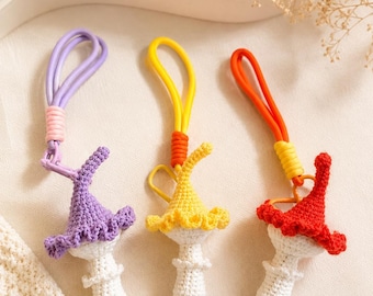 Crochet Mushroom Keychain, Handmade Bag/Backpack Charm – Red, Yellow or Purple