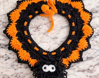 Handmade Crochet Pet Collar with Cute Fuzzy Critter, Ruffled Statement Design