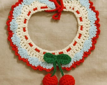 Cute Handmade Crochet Cherry Pet Collar – Adjustable Cat & Dog Accessory