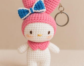 Crochet Bunny Keychain: Handmade Amigurumi Rabbit Plush Bag Charm