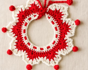 Cute Crochet Pet Collar Ornament Red White Lace Kawaii Holiday Charm