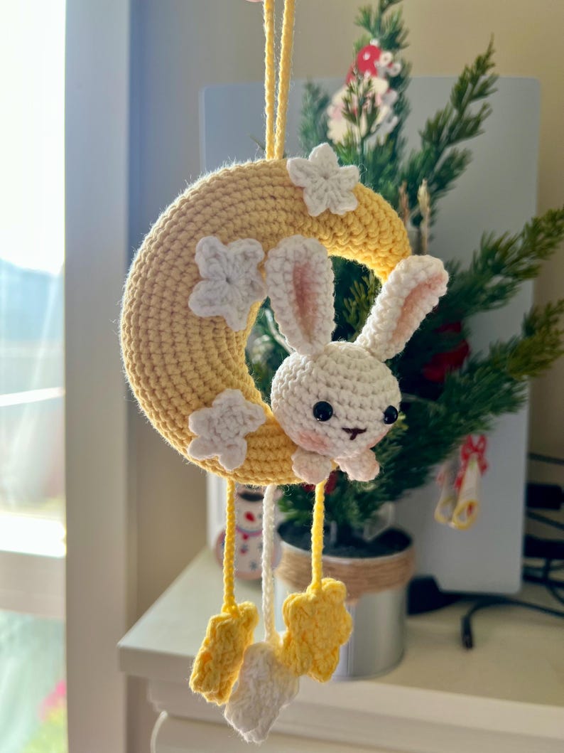 Crochet Moon Bunny Ornament Handmade Rabbit Hanging Nursery Decor Gift ...