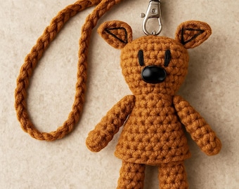 Crochet Teddy Bear Keychain Handmade Kawaii Plush Bag Charm Gift for Her
