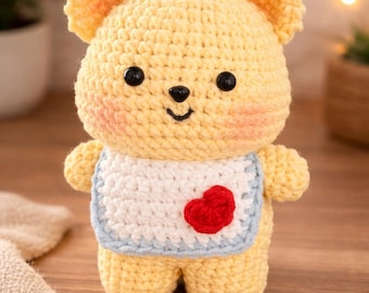Crochet Teddy Bear Plush, Cute Handmade Bear Doll, Soft Amigurumi Toy, Nursery Decor, Baby Shower Gift, Gift for Her