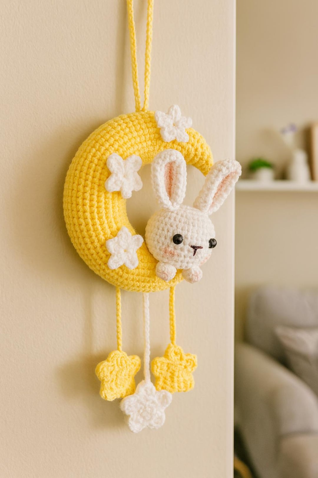 Crochet Moon Bunny Ornament Handmade Rabbit Hanging Nursery Decor Gift ...
