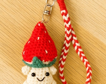 Cute Crochet Strawberry Elf Keychain Kawaii Fruit Charm Gift