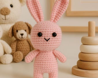 Adorable Pink Crochet Bunny Plush Kawaii Amigurumi Nursery Decor Gift