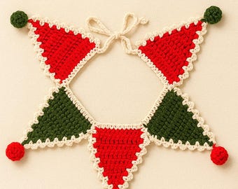Crochet Pet Collar for Cats and Small Dogs – Holiday Christmas Red and Green Neckwear