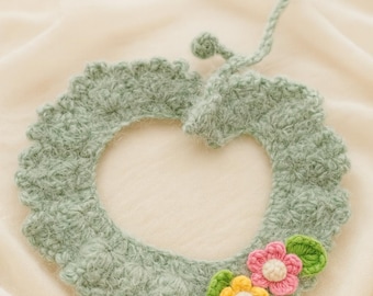 Handmade Fluffy Crochet Flower Pet Collar | Soft Cat Dog Neck Accessory Gift