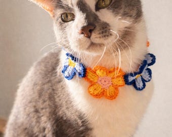 Crochet Flower Cat Collar, Adjustable Pet Necklace, Accessory