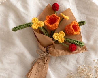 Mini Crochet Bouquet Wedding Favor, Handmade Small Flower Keepsake Gift