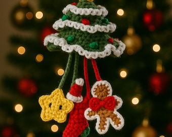 Cute Crochet Christmas Tree Ornament Holiday Star Mitten Gingerbread Decor
