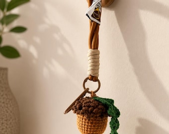 Crochet Acorn Keychain – Handmade Bag/Backpack Charm, Cottagecore Fall Gift