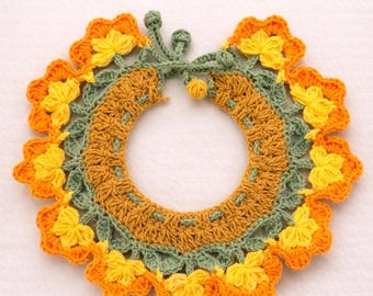 Cute Crochet Pet Collar | Flower Ruffle Cat & Dog Collar | Adjustable Neck Scarf