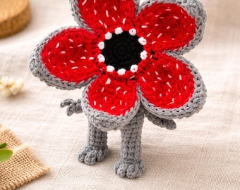 Crochet Monster Flower Plush, Creepy Cute Amigurumi Creature, Gothic Plush Toy, Nerdy Gift, Fantasy Crochet Doll