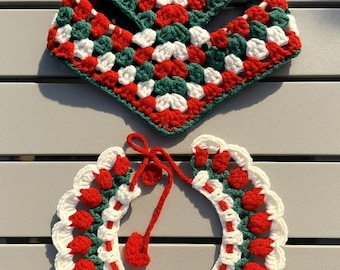 Festive Crochet Pet Collar and Hat Set for Cats and Small Dogs Red & Yellow