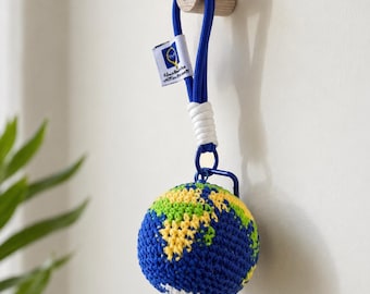 Crochet Earth Globe Keychain Car Mirror Charm – Handmade Amigurumi Planet Gift