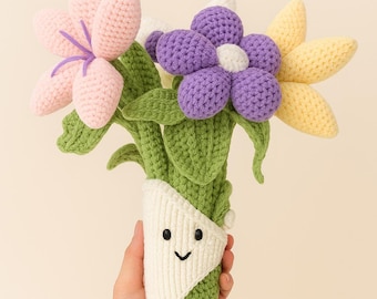 Adorable Crochet Flower Bouquet Plush Handmade Forever Blooms Home Gift