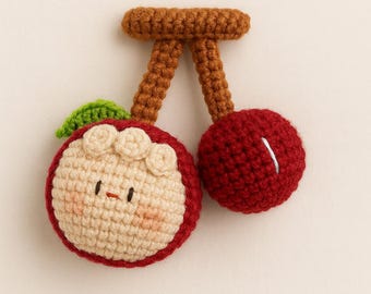 Adorable Crochet Cherry Plush Keychain Kawaii Fruit Bag Charm Gift