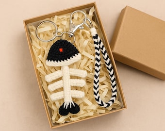 Crochet Fishbone Keychain Handmade Minimal Bag Charm Gift