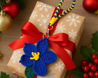 Crochet Flower Keychain Handmade Blue Kawaii Bag Charm and Decor Gift